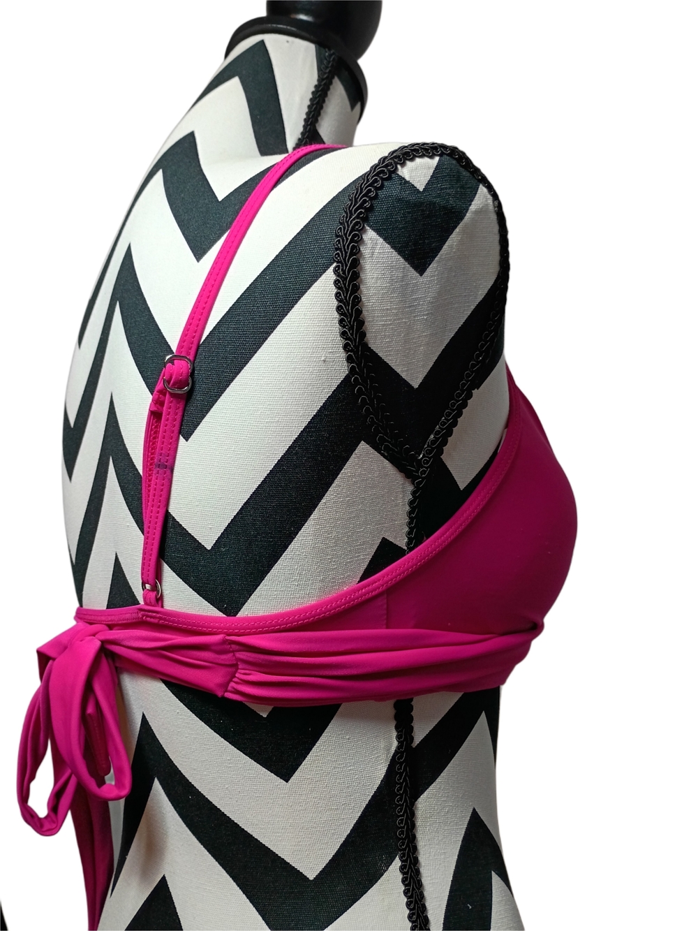 Criss Cross Tie Back Hot Pink Bikini Top - Picture 4 of 6
